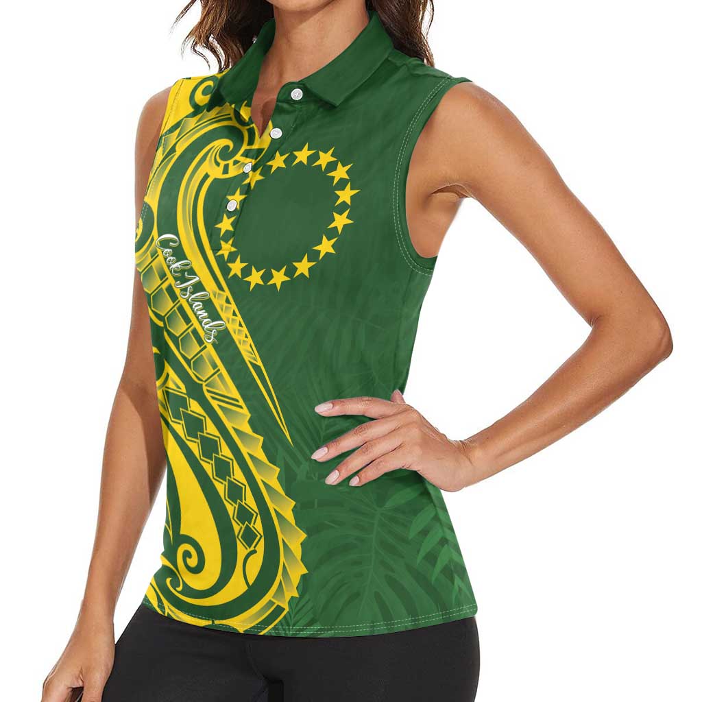 Kia Orana Cook Islands Women Sleeveless Polo Shirt Plumeria Tropical Waves - Polynesian Pride