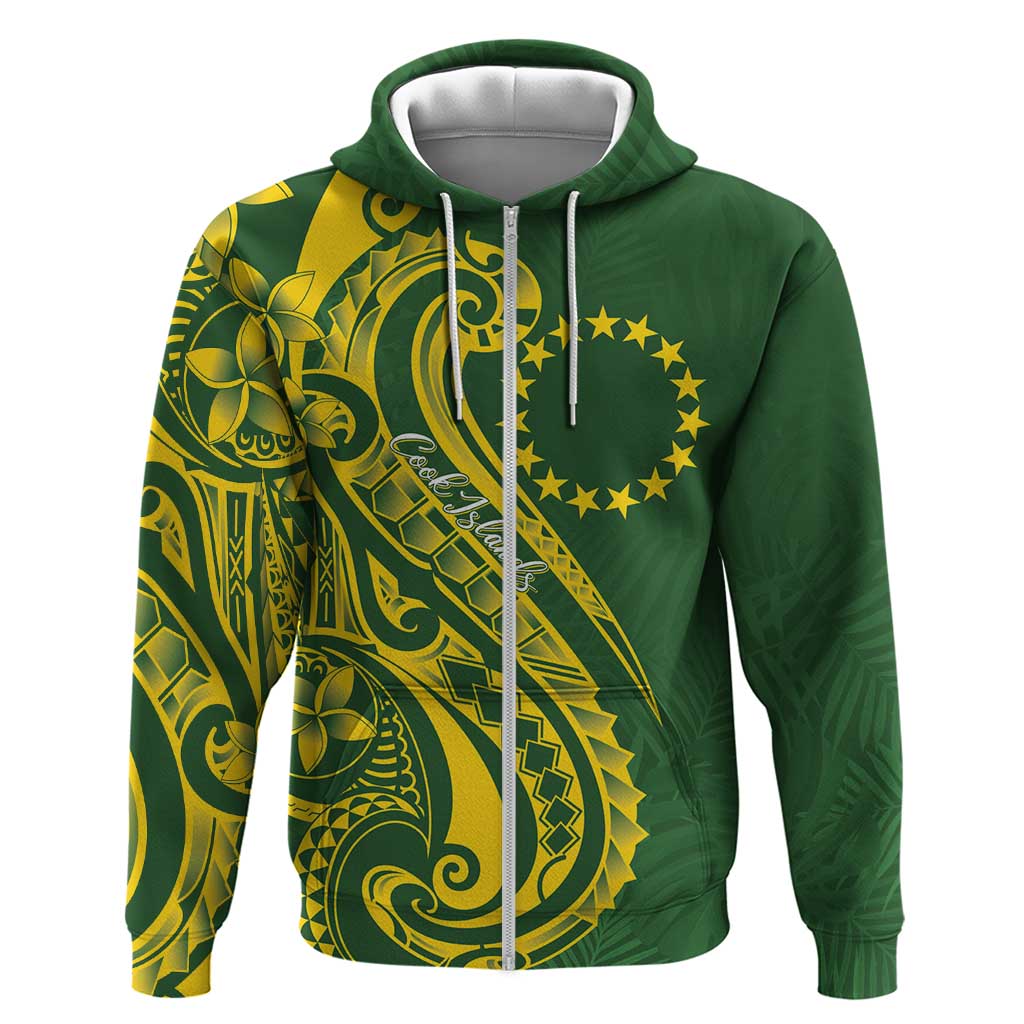 Kia Orana Cook Islands Zip Hoodie Plumeria Tropical Waves - Polynesian Pride