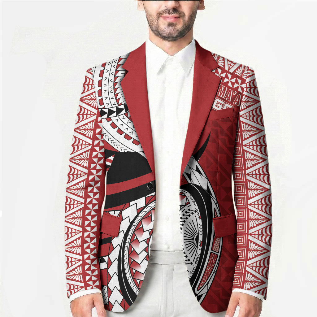 Mate Ma'a Tonga Rugby Custom Kupesi Motifs Blazer Red Waves LT7 - Polynesian Pride