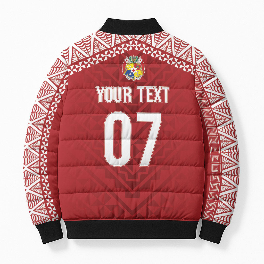 Mate Ma'a Tonga Rugby Custom Kupesi Motifs Bomber Puffer Jacket Red Waves LT7 - Polynesian Pride