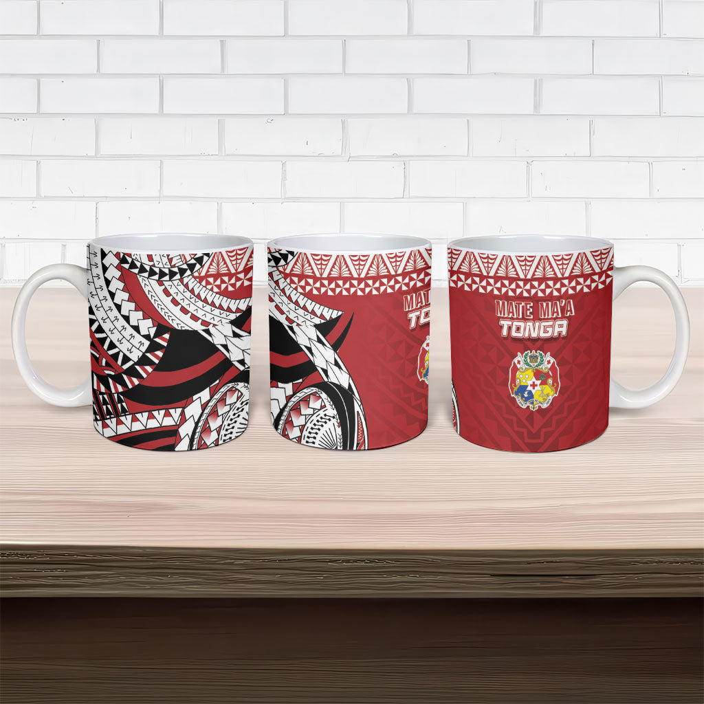 Mate Ma'a Tonga Rugby Kupesi Motifs Ceramic Mug Red Waves LT7 - Polynesian Pride
