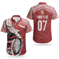 Mate Ma'a Tonga Rugby Custom Kupesi Motifs Couples Matching Mermaid Dress and Hawaiian Shirt Red Waves LT7 - Polynesian Pride