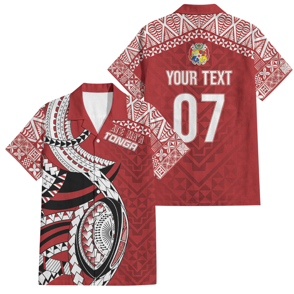 Mate Ma'a Tonga Rugby Custom Kupesi Motifs Family Matching Off The Shoulder Long Sleeve Dress and Hawaiian Shirt Red Waves LT7 Dad's Shirt - Short Sleeve Red - Polynesian Pride