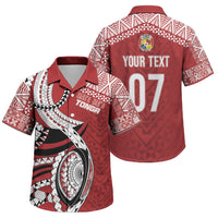 Mate Ma'a Tonga Rugby Custom Kupesi Motifs Family Matching Off The Shoulder Long Sleeve Dress and Hawaiian Shirt Red Waves LT7 Son's Shirt Red - Polynesian Pride