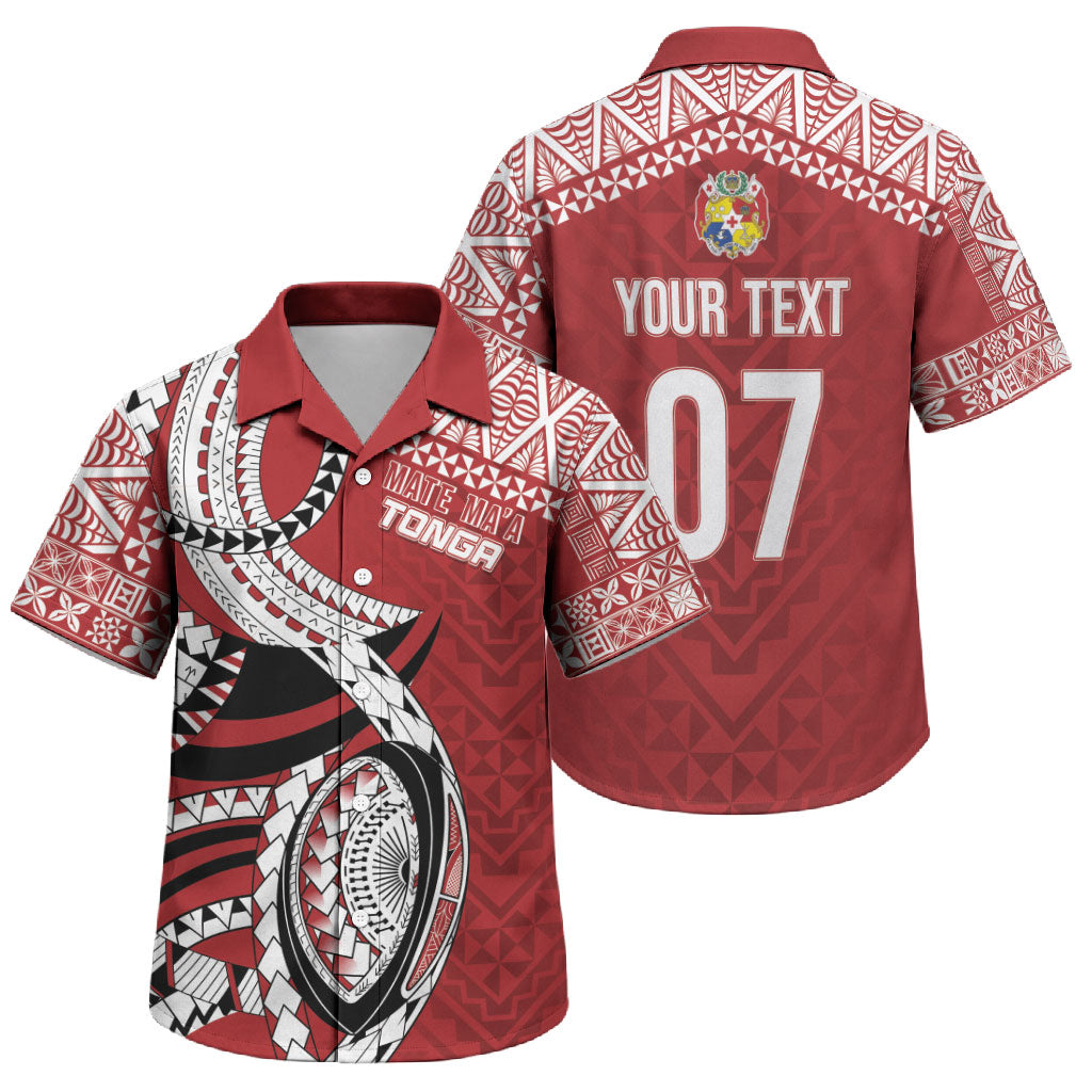 Mate Ma'a Tonga Rugby Custom Kupesi Motifs Family Matching Summer Maxi Dress and Hawaiian Shirt Red Waves LT7 Son's Shirt Red - Polynesian Pride
