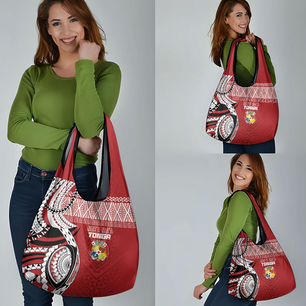 Mate Ma'a Tonga Rugby Kupesi Motifs Grocery Bag Red Waves LT7 - Polynesian Pride