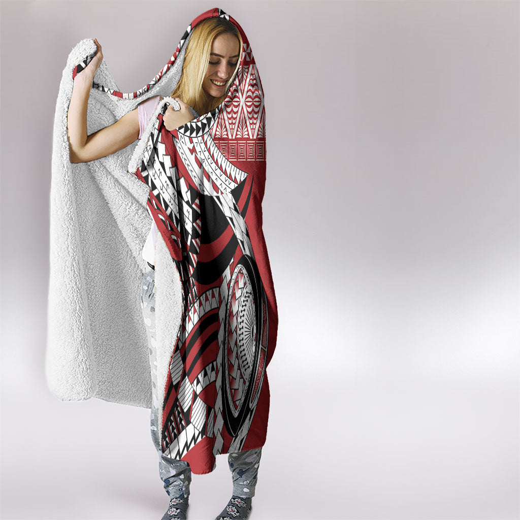 Mate Ma'a Tonga Rugby Kupesi Motifs Hooded Blanket Red Waves LT7 - Polynesian Pride