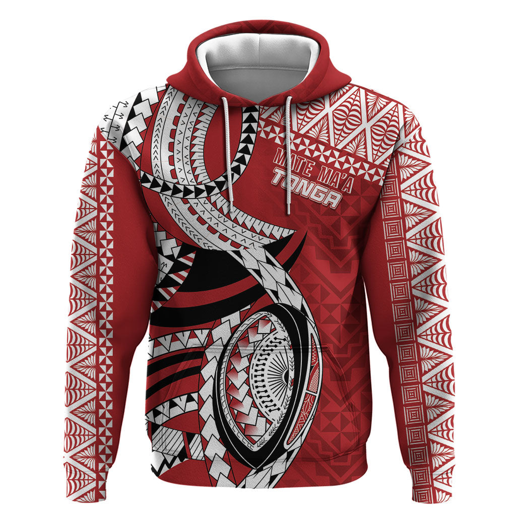 Mate Ma'a Tonga Rugby Custom Kupesi Motifs Hoodie Red Waves LT7 Pullover Hoodie Red - Polynesian Pride