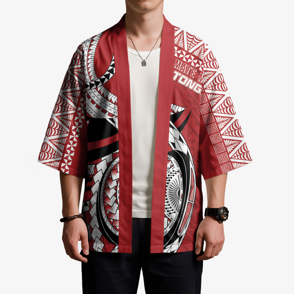 Mate Ma'a Tonga Rugby Custom Kupesi Motifs Kimono Red Waves LT7 - Polynesian Pride