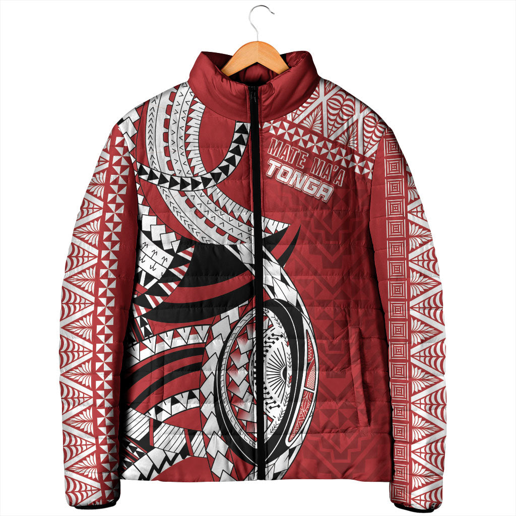 Mate Ma'a Tonga Rugby Custom Kupesi Motifs Padded Jacket Red Waves LT7 - Polynesian Pride