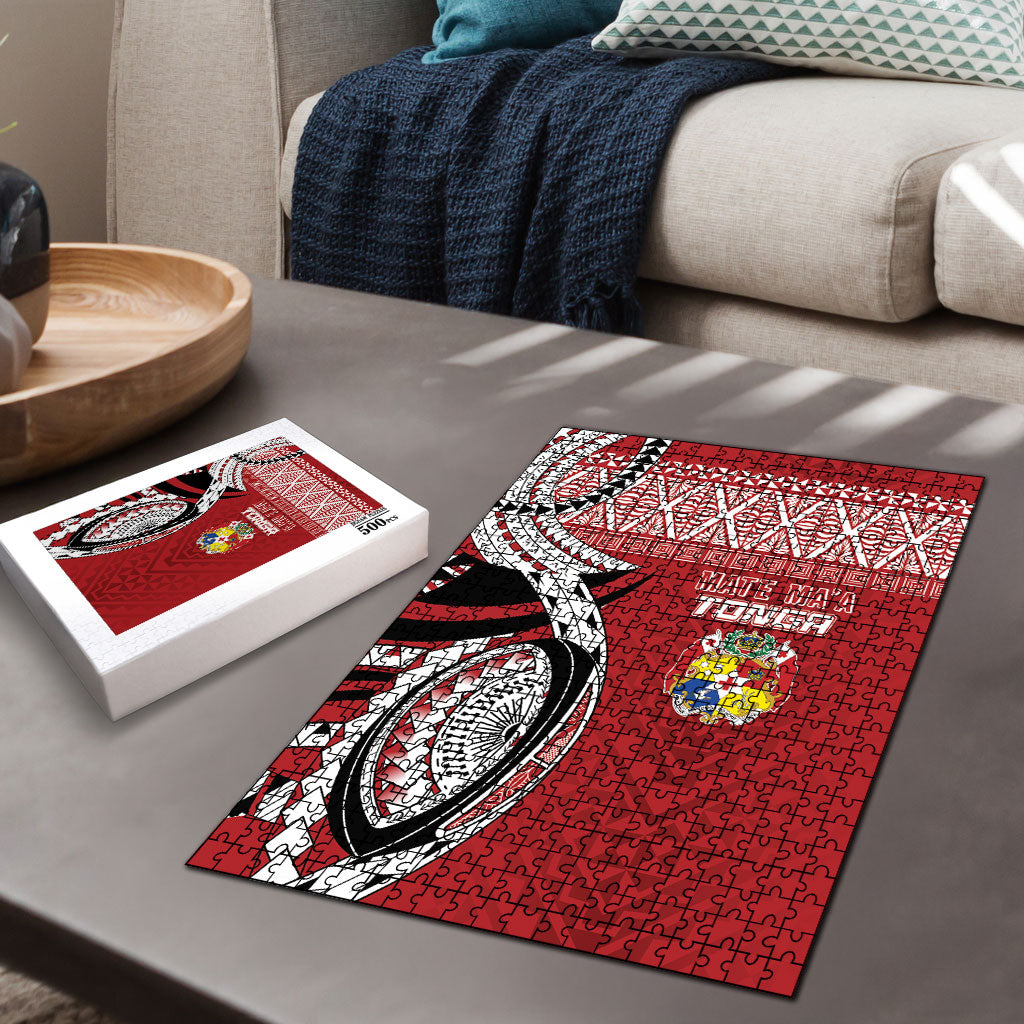 Mate Ma'a Tonga Rugby Kupesi Motifs Puzzle Red Waves LT7 - Polynesian Pride