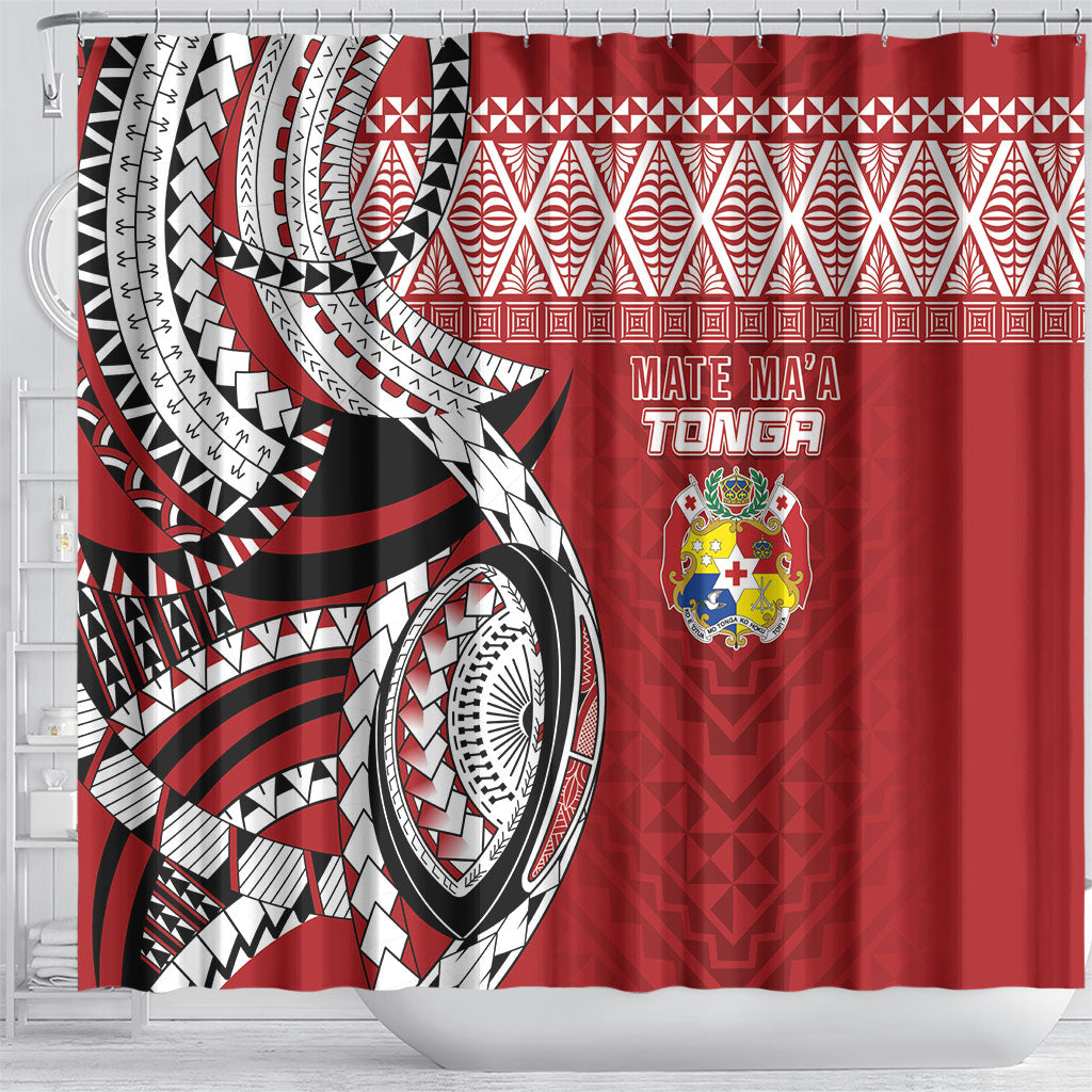 Mate Ma'a Tonga Rugby Kupesi Motifs Shower Curtain Red Waves LT7 - Polynesian Pride