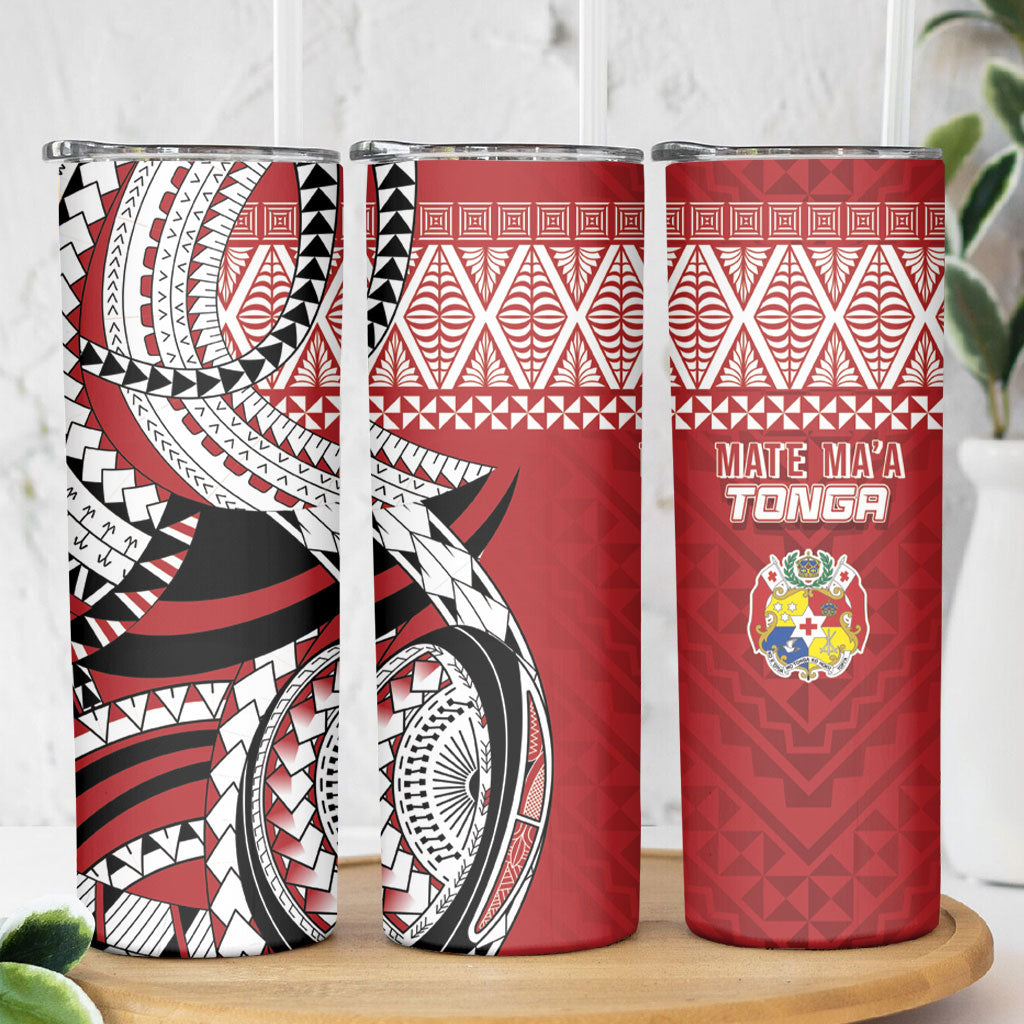 Mate Ma'a Tonga Rugby Kupesi Motifs Skinny Tumbler Red Waves LT7 - Polynesian Pride