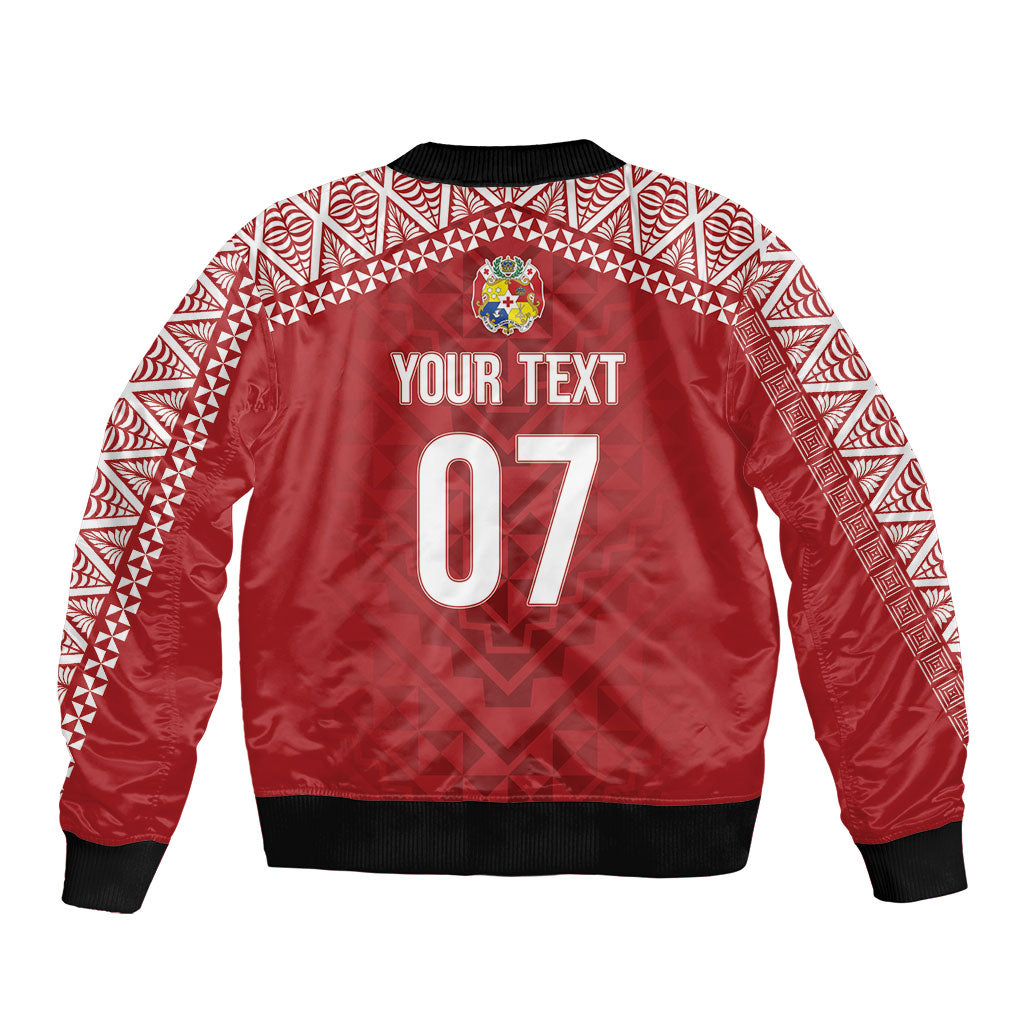 Mate Ma'a Tonga Rugby Custom Kupesi Motifs Sleeve Zip Bomber Jacket Red Waves LT7 - Polynesian Pride