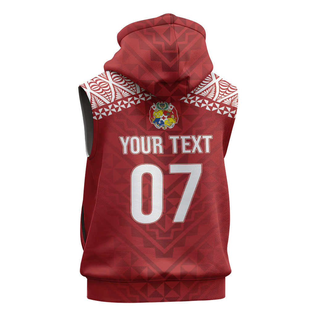 Mate Ma'a Tonga Rugby Custom Kupesi Motifs Sleeveless Zip Hoodie Red Waves LT7 - Polynesian Pride