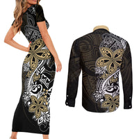 Polynesian Pride Couples Matching Short Sleeve Bodycon Dress and Long Sleeve Button Shirts Tiare With Plumeria Mix Style LT7 - Polynesian Pride