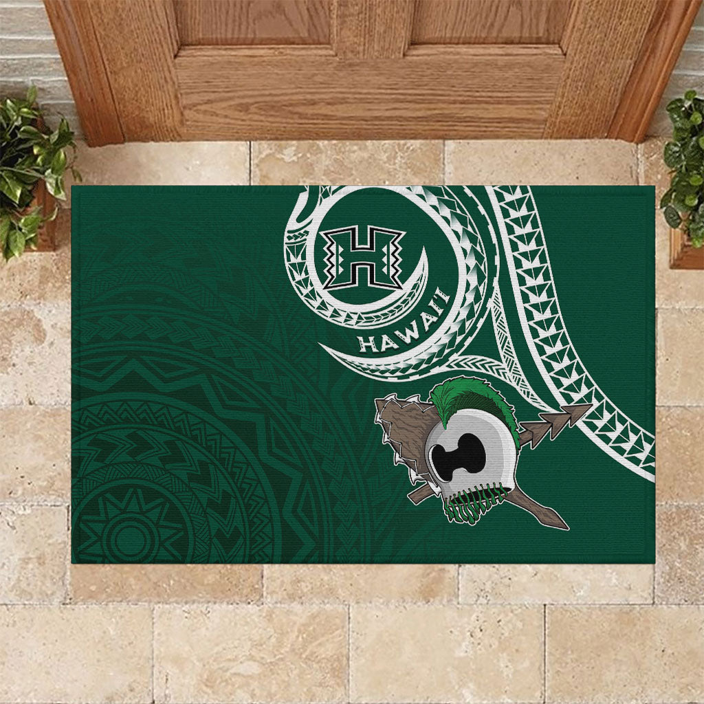Hawaii Rainbow Warriors Alumni Rubber Doormat Ti Maile Lei - Glory For The Warriors LT7 Dark Green - Polynesian Pride