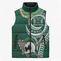 Hawaii Rainbow Warriors Alumni Personalized Sleeveless Puffer Jacket Ti Maile Lei - Glory For The Warriors LT7 Unisex Dark Green - Polynesian Pride