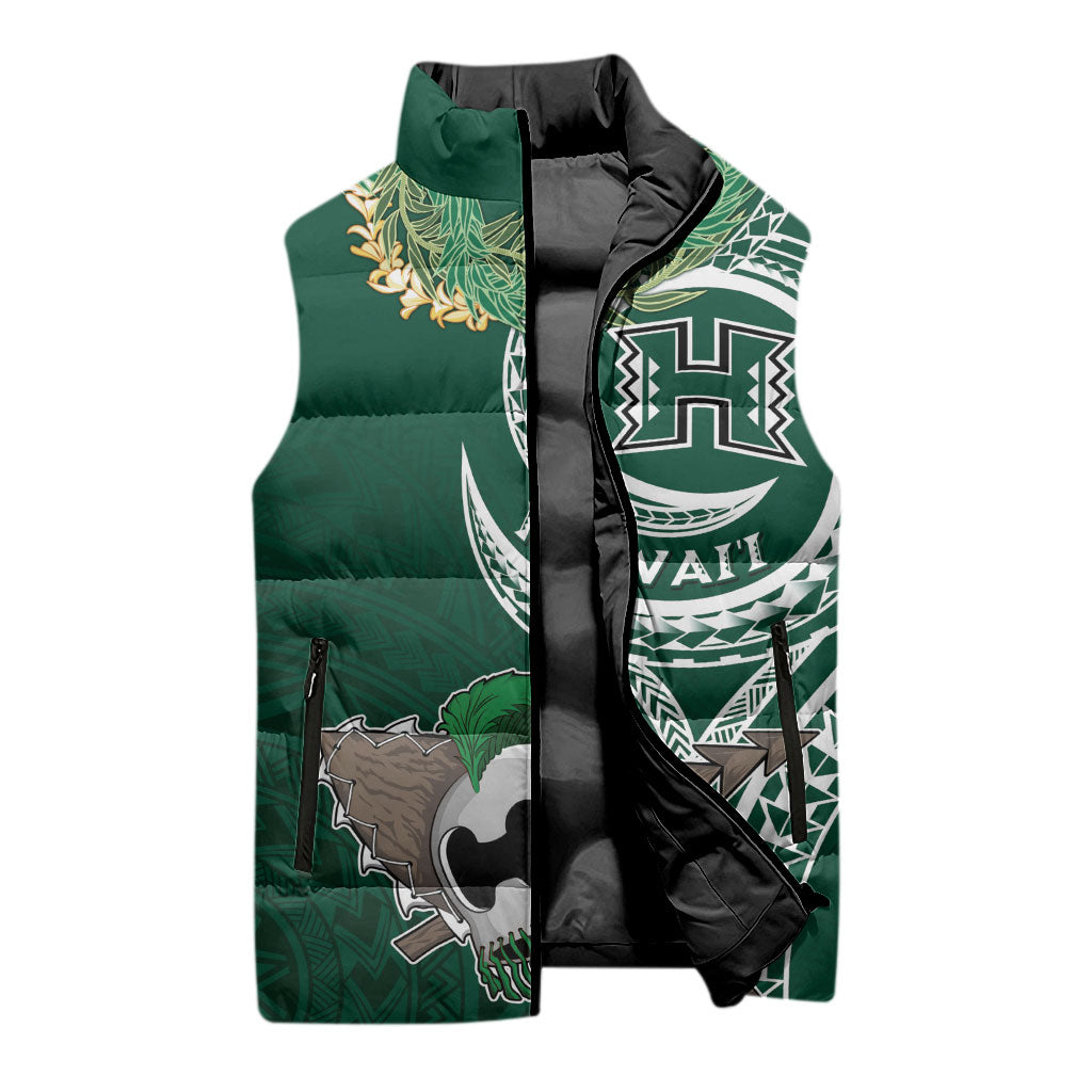 Hawaii Rainbow Warriors Alumni Personalized Sleeveless Puffer Jacket Ti Maile Lei - Glory For The Warriors LT7 - Polynesian Pride