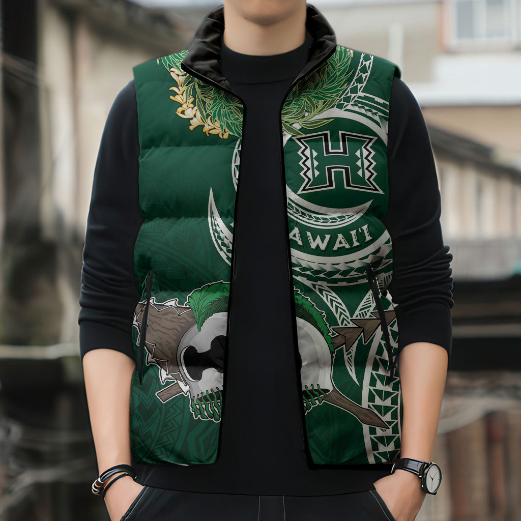 Hawaii Rainbow Warriors Alumni Personalized Sleeveless Puffer Jacket Ti Maile Lei - Glory For The Warriors LT7 - Polynesian Pride