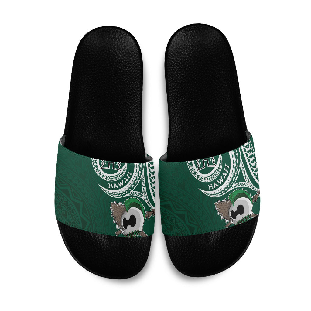 Hawaii Rainbow Warriors Alumni Slide Sandals Ti Maile Lei - Glory For The Warriors LT7 Dark Green - Polynesian Pride