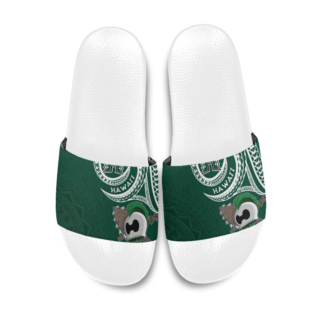 Hawaii Rainbow Warriors Alumni Slide Sandals Ti Maile Lei - Glory For The Warriors LT7 Dark Green - Polynesian Pride