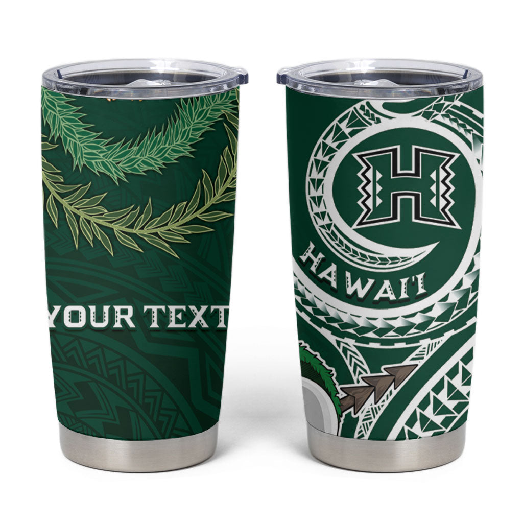 Hawaii Rainbow Warriors Alumni Personalized Tumbler Cup Ti Maile Lei - Glory For The Warriors LT7 Dark Green - Polynesian Pride