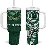 Hawaii Rainbow Warriors Alumni Personalized Tumbler With Handle Ti Maile Lei - Glory For The Warriors LT7 One Size: 40 oz Dark Green - Polynesian Pride