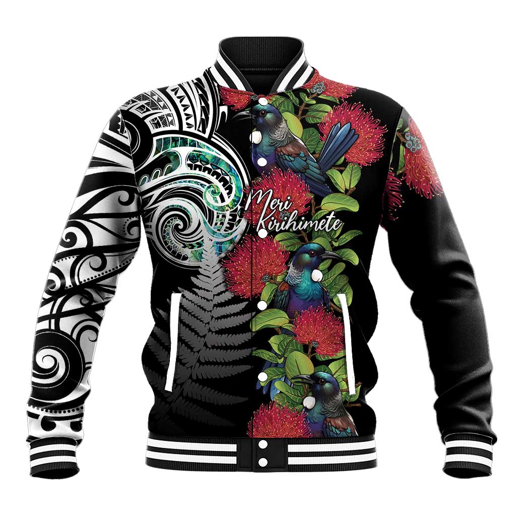Meri Kirihimete New Zealand Baseball Jacket Tui on Pohutukawa