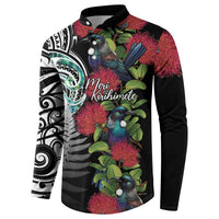 Meri Kirihimete New Zealand Button Sweatshirt Tui on Pohutukawa