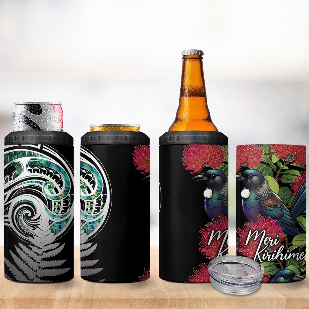 Meri Kirihimete New Zealand 4 in 1 Can Cooler Tumbler Tui on Pohutukawa LT7 - Polynesian Pride
