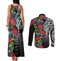 Meri Kirihimete New Zealand Couples Matching Tank Maxi Dress and Long Sleeve Button Shirt Tui on Pohutukawa LT7 - Polynesian Pride