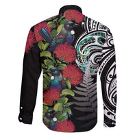 Meri Kirihimete New Zealand Family Matching Off The Shoulder Long Sleeve Dress and Hawaiian Shirt Tui on Pohutukawa LT7 - Polynesian Pride
