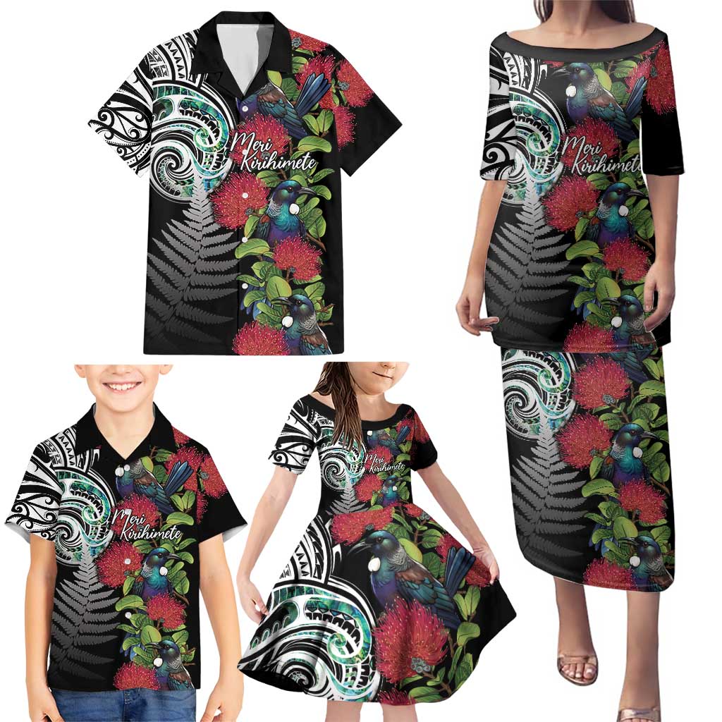 Meri Kirihimete New Zealand Family Matching Puletasi and Hawaiian Shirt Tui on Pohutukawa LT7 - Polynesian Pride