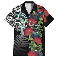 Meri Kirihimete New Zealand Family Matching Short Sleeve Bodycon Dress and Hawaiian Shirt Tui on Pohutukawa LT7 Dad's Shirt - Short Sleeve Black - Polynesian Pride