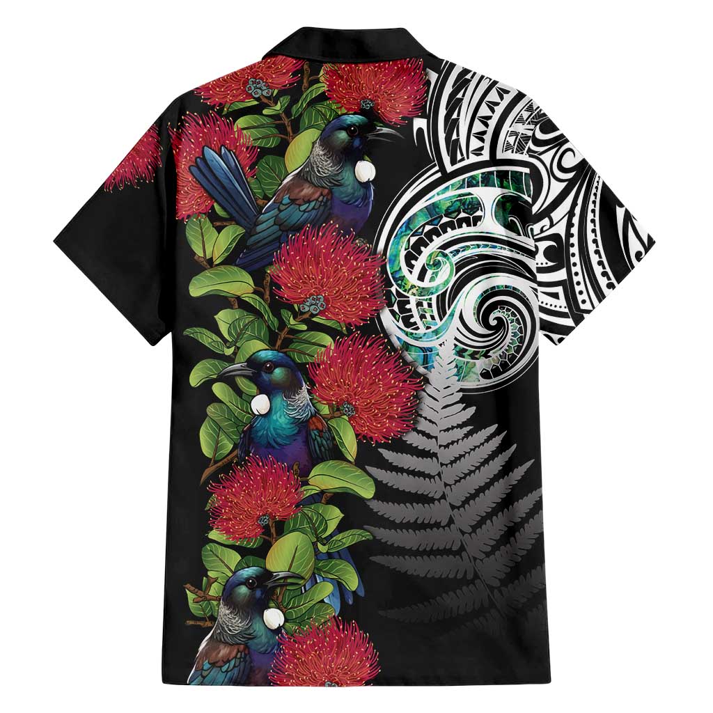 Meri Kirihimete New Zealand Family Matching Short Sleeve Bodycon Dress and Hawaiian Shirt Tui on Pohutukawa LT7 - Polynesian Pride