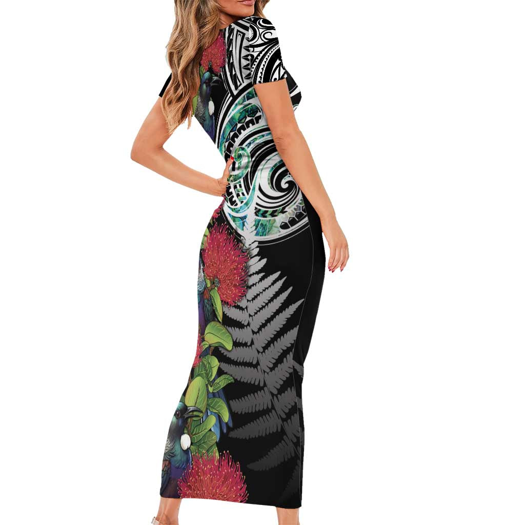 Meri Kirihimete New Zealand Family Matching Short Sleeve Bodycon Dress and Hawaiian Shirt Tui on Pohutukawa LT7 - Polynesian Pride