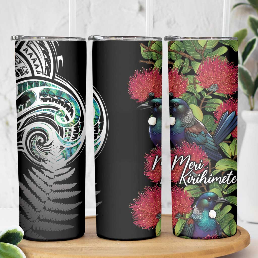 Meri Kirihimete New Zealand Skinny Tumbler Tui on Pohutukawa LT7 - Polynesian Pride