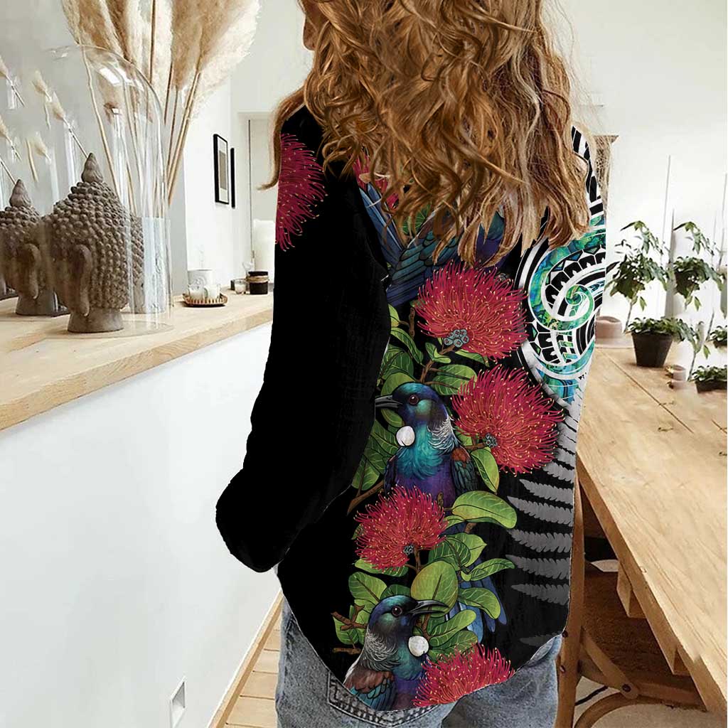 Meri Kirihimete New Zealand Women Casual Shirt Tui on Pohutukawa LT7 - Polynesian Pride