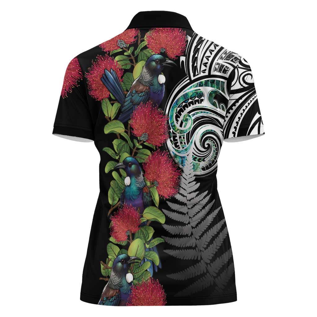 Meri Kirihimete New Zealand Women Polo Shirt Tui on Pohutukawa LT7 - Polynesian Pride