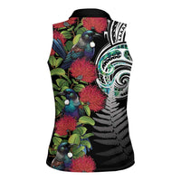 Meri Kirihimete New Zealand Women Sleeveless Polo Shirt Tui on Pohutukawa