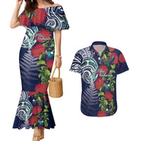 Meri Kirihimete New Zealand Couples Matching Mermaid Dress and Hawaiian Shirt Tui on Pohutukawa - Blue Ver LT7 Blue - Polynesian Pride
