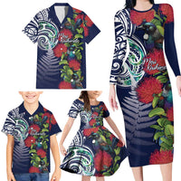Meri Kirihimete New Zealand Family Matching Long Sleeve Bodycon Dress and Hawaiian Shirt Tui on Pohutukawa - Blue Ver LT7 - Polynesian Pride