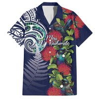 Meri Kirihimete New Zealand Family Matching Long Sleeve Bodycon Dress and Hawaiian Shirt Tui on Pohutukawa - Blue Ver LT7 Dad's Shirt - Short Sleeve Blue - Polynesian Pride