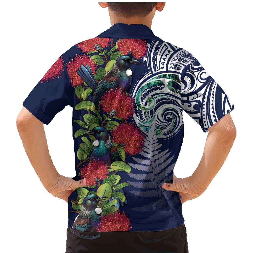 Meri Kirihimete New Zealand Family Matching Mermaid Dress and Hawaiian Shirt Tui on Pohutukawa - Blue Ver LT7 - Polynesian Pride