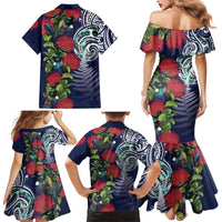 Meri Kirihimete New Zealand Family Matching Mermaid Dress and Hawaiian Shirt Tui on Pohutukawa - Blue Ver LT7 - Polynesian Pride