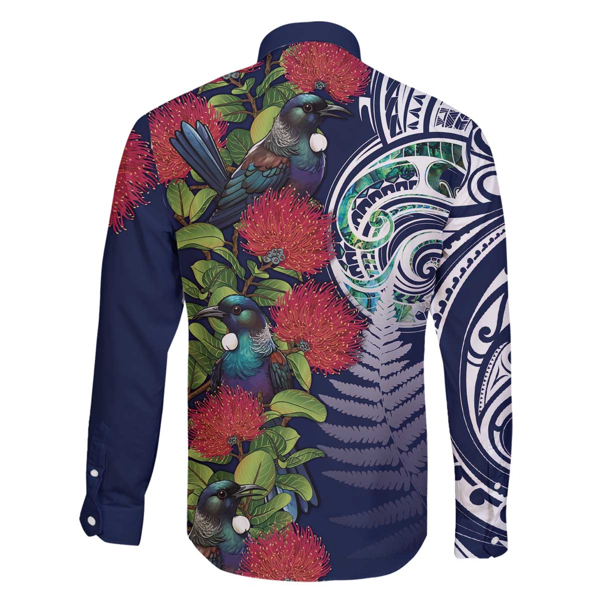 Meri Kirihimete New Zealand Family Matching Off The Shoulder Long Sleeve Dress and Hawaiian Shirt Tui on Pohutukawa - Blue Ver LT7 - Polynesian Pride