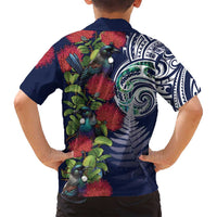 Meri Kirihimete New Zealand Family Matching Off Shoulder Maxi Dress and Hawaiian Shirt Tui on Pohutukawa - Blue Ver LT7 - Polynesian Pride