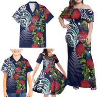 Meri Kirihimete New Zealand Family Matching Off Shoulder Maxi Dress and Hawaiian Shirt Tui on Pohutukawa - Blue Ver LT7 - Polynesian Pride