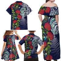 Meri Kirihimete New Zealand Family Matching Off Shoulder Maxi Dress and Hawaiian Shirt Tui on Pohutukawa - Blue Ver LT7 - Polynesian Pride